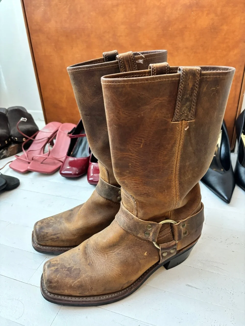 Frye Brown Leather Harness Boots - Picture 2 of 6